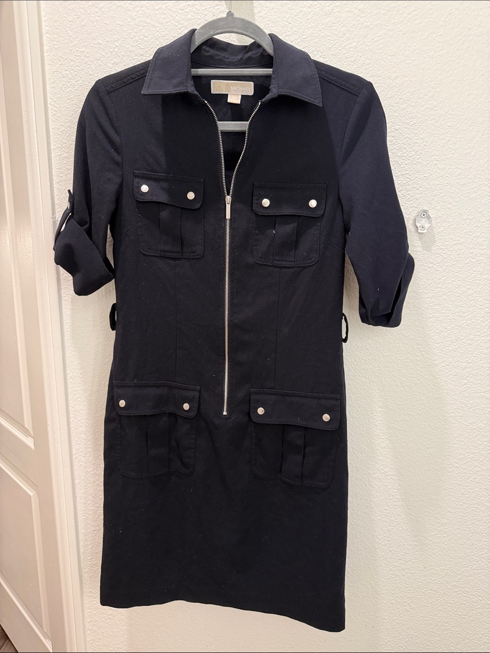 Michael Kors Black Utility Zip-Front Dress